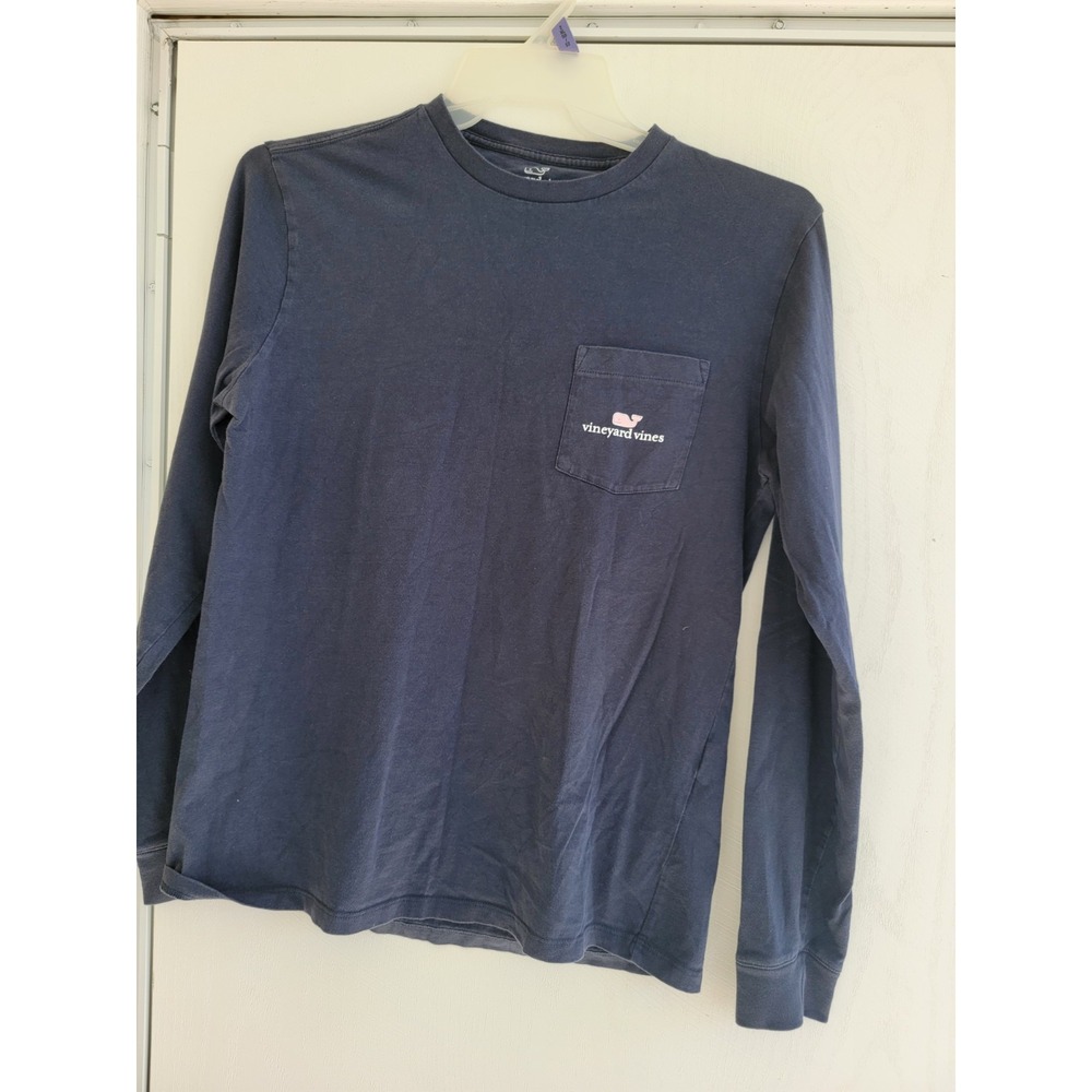 Vineyard Vinesโ Shirt Mens Small Blue Long Sleeve Pocket Whale Logo Tee Cotton